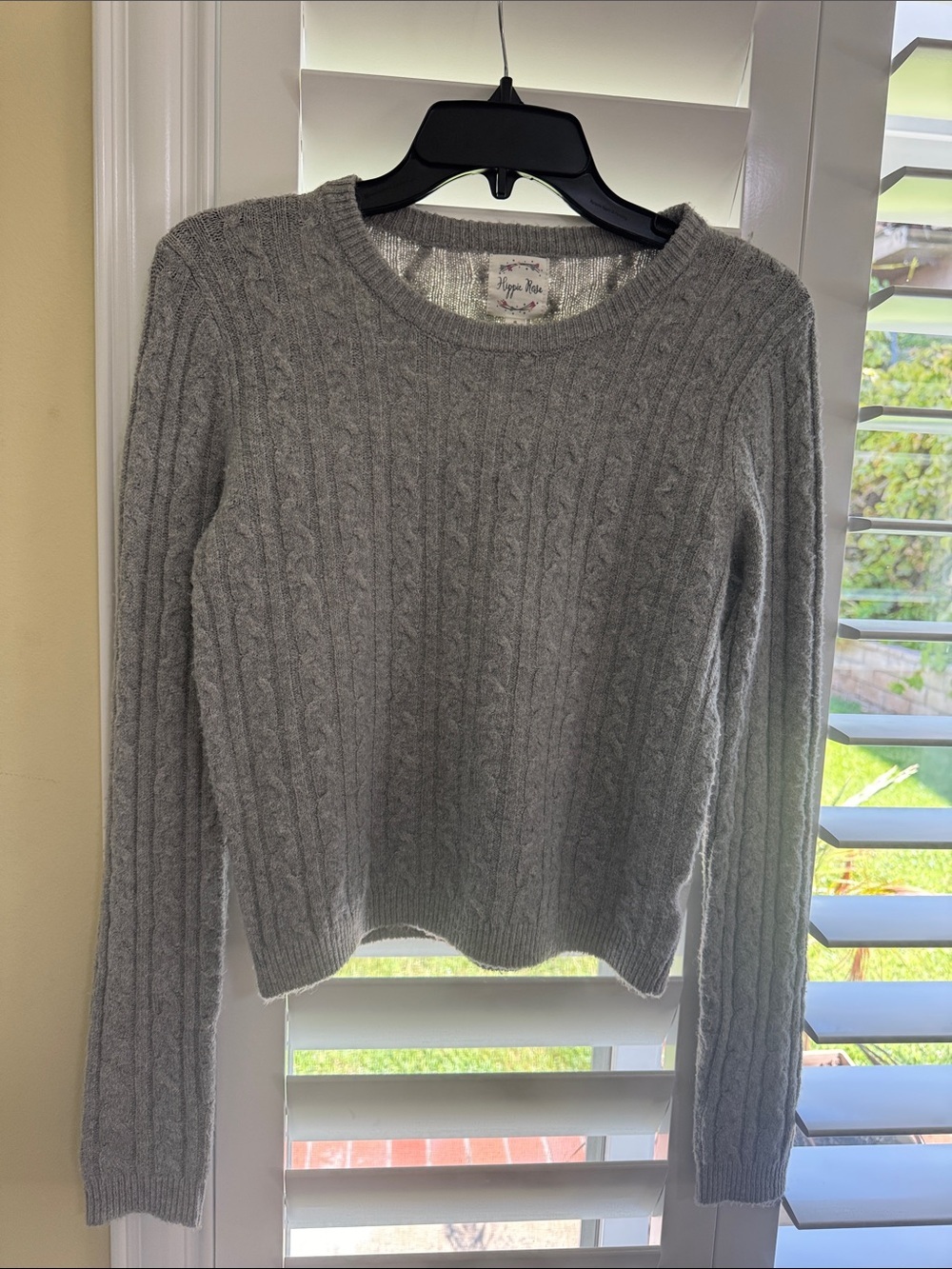 Hippie Rose Light Gray Cable Knit Crewneck Sweater